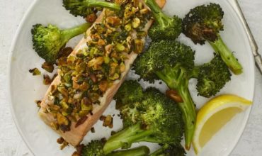 Roasted Pistachio-Crusted Salmon with Broccoli