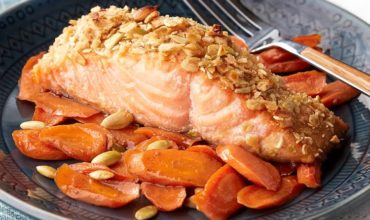 Pumpkin Seed Encrusted Salmon with Maple-Spice Carrots