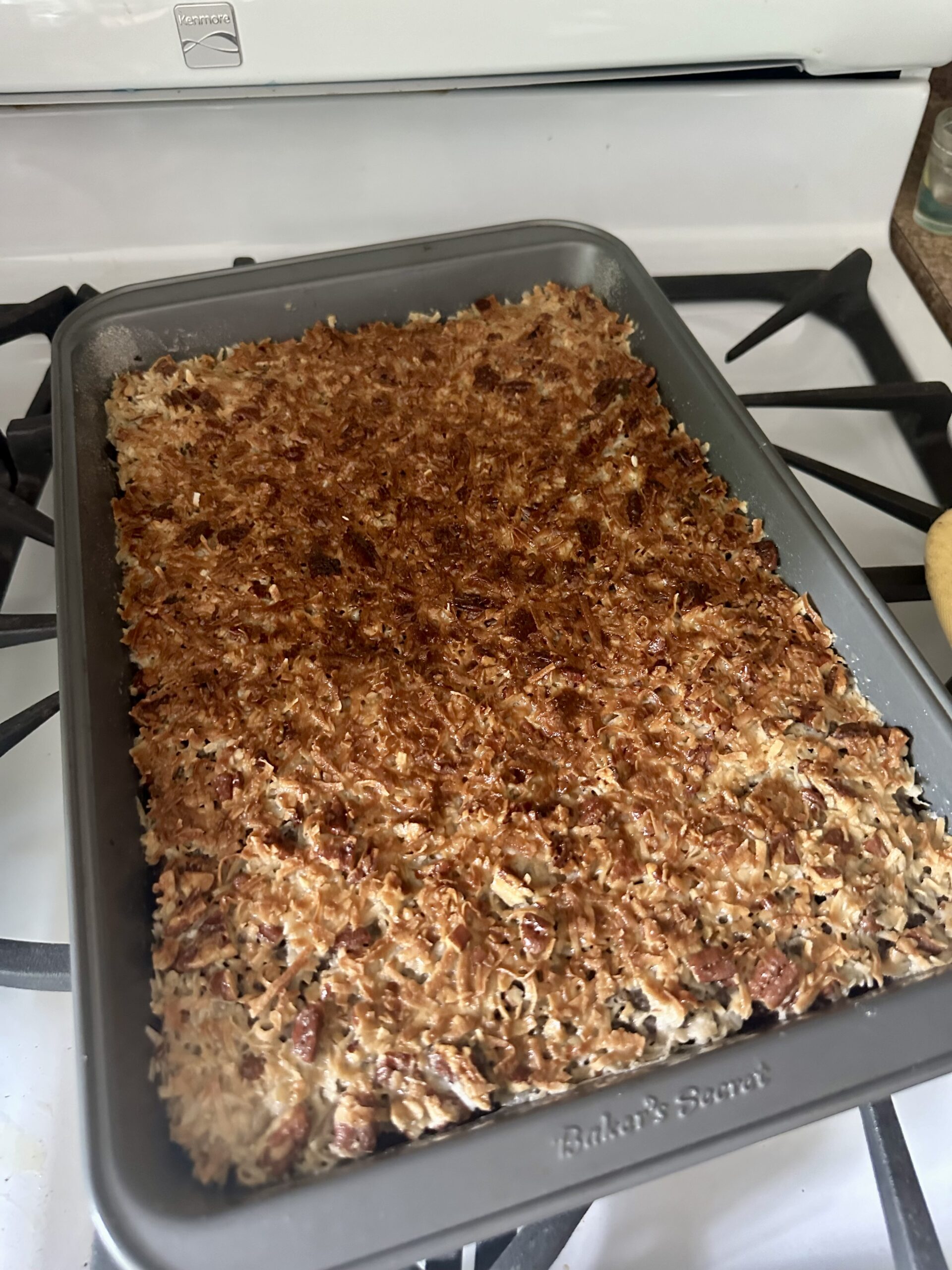hemp oatmeal cake with toasted coconut topping