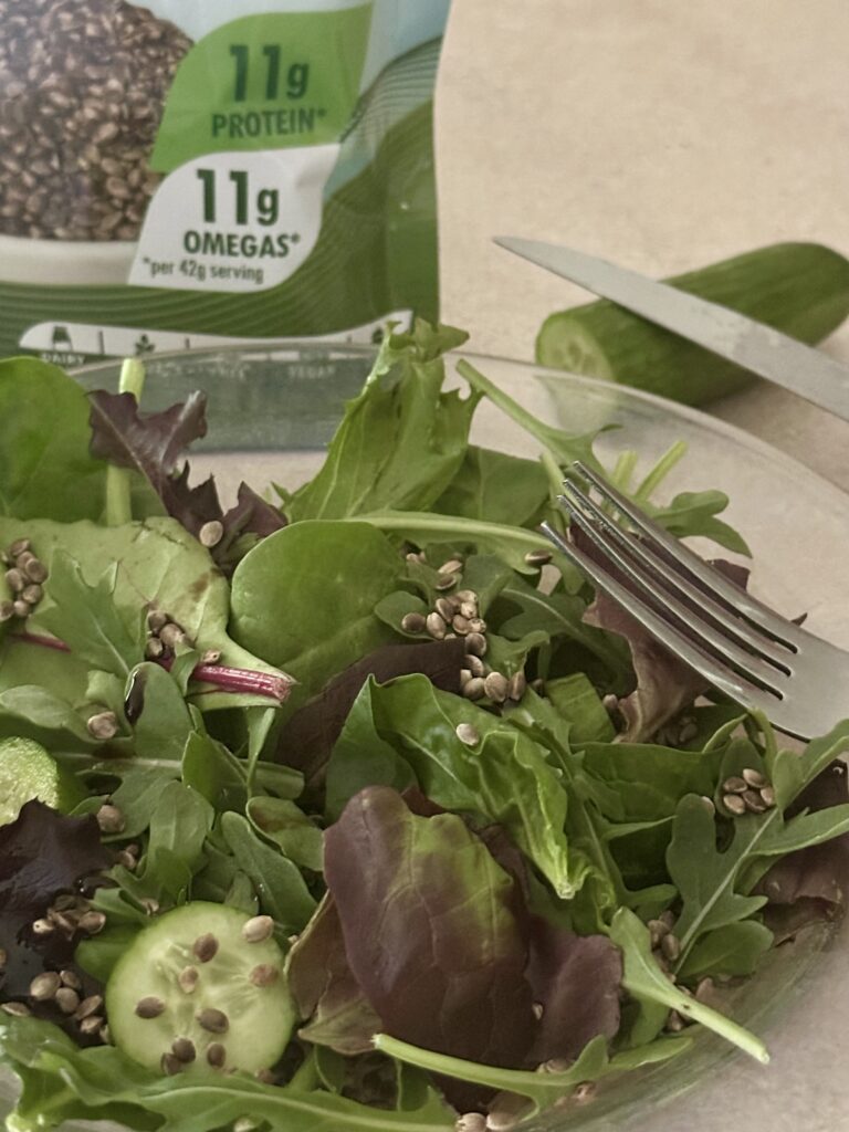 hemp seeds for gut health support blood sugar whole hemp seeds on salad by better option foods 11g protein 11g omegas